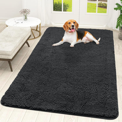 OLANLY Dog Door Mat - Absorbent Non-Slip Washable Chenille Mat for Muddy Paws | 70x46, Dark Grey