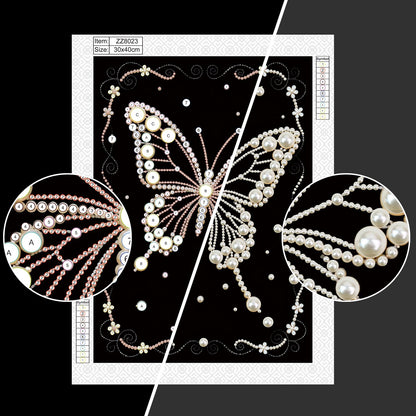 MVVMTOP Pearl Diamond Painting Kits for Adults Beginners, 5D DIY Butterfly Diamond Art with Half Round Pearl Drills and Crystal Rhinestones, Sparkling Diamond Dots Craft for Home Wall Decor