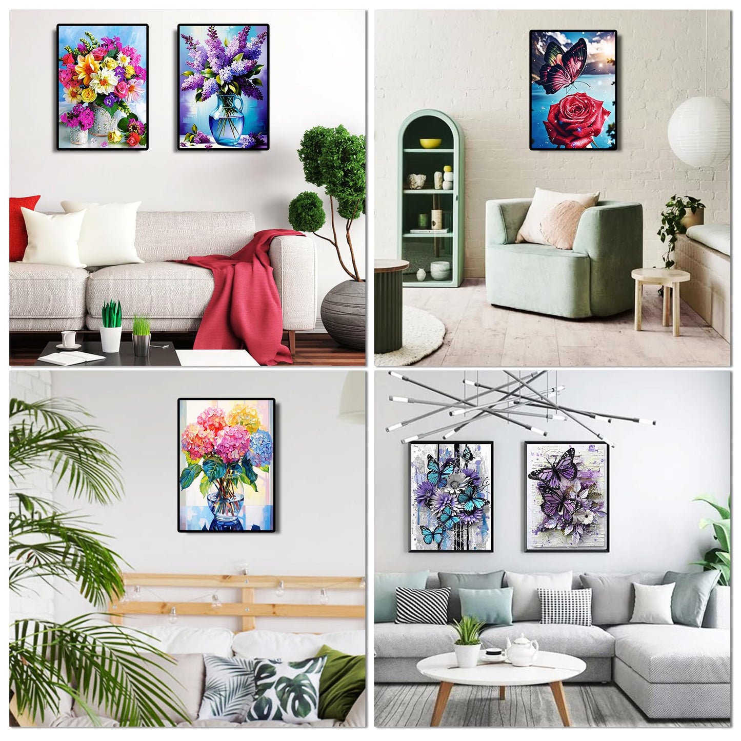12 Pack Flowers Diamond Art Kits Packs for Adults, 5D Diamond Painting Kit Sets with Tools for Beginners DIY Full Drill Diamonds Paintings Crafts Gem Art by Number Gift Home Wall Decor (12x16 Inch)