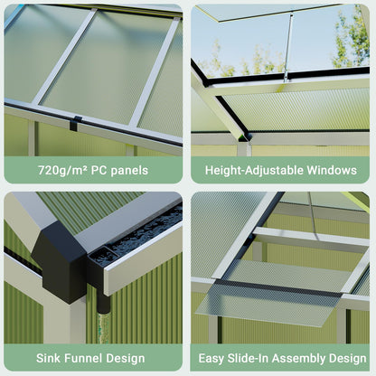 GarveeTech 6X10 FT Greenhouse, Polycarbonate Garden Greenhouse for Outdoors,Aluminum Frame Green House with Lockable Door and Adjustable Roof Vent, Ideal for Backyard Patio and Outside Growing