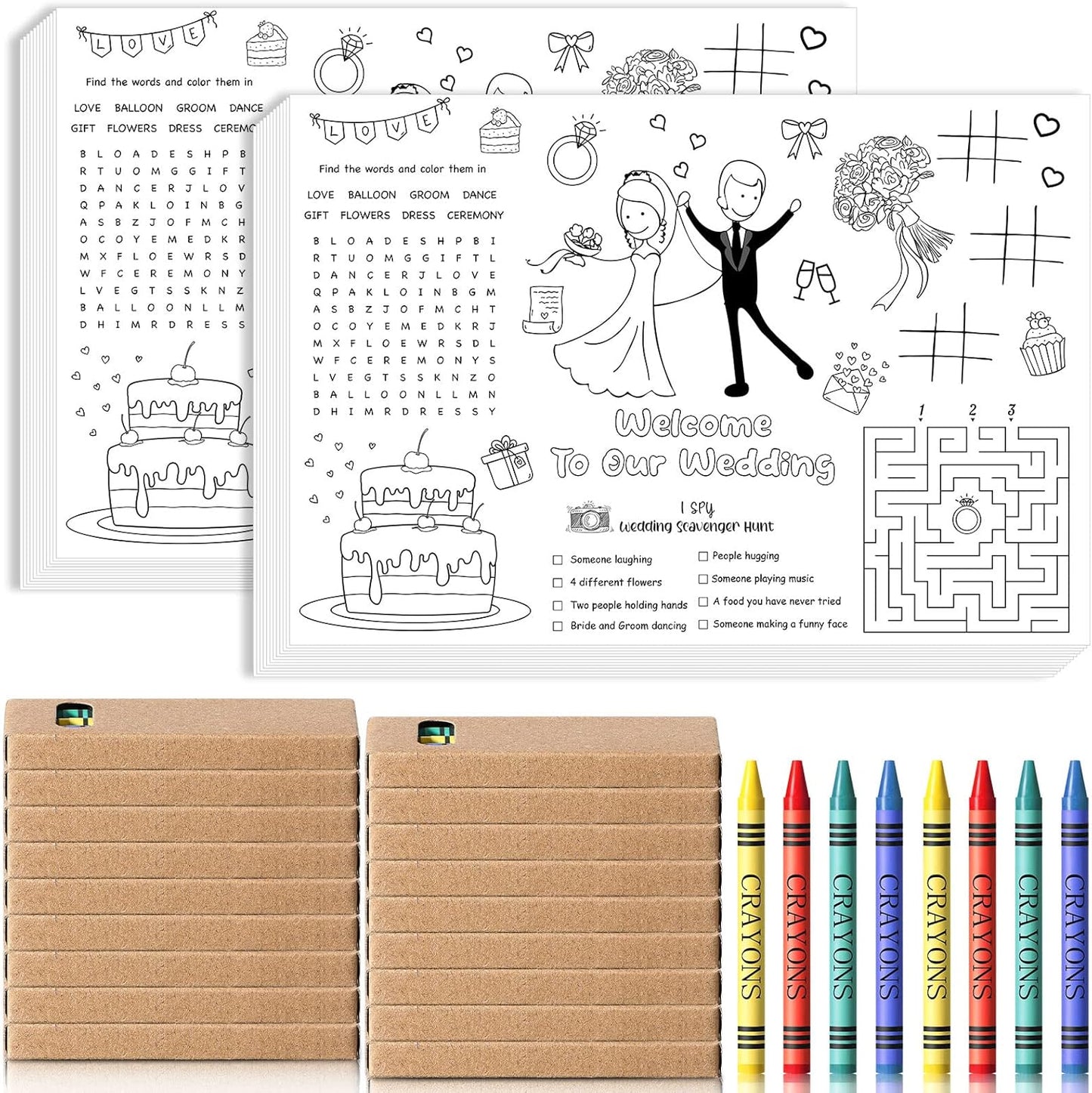 24 Set 24 24 Packaged 15.7''x11'' Pasimy Wedding Activity for Kids Including Pcs Wedding Coloring Placemats Books