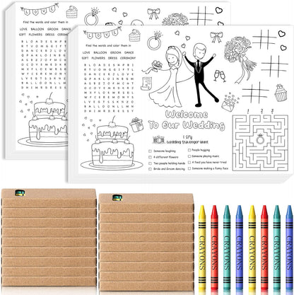 24 Set 24 24 Packaged 15.7''x11'' Pasimy Wedding Activity for Kids Including Pcs Wedding Coloring Placemats Books