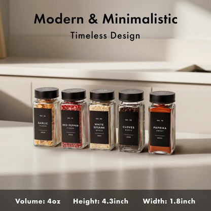 EDELHAUS Glass Spice Jars and Black Stainless Steel Lids (12 x 4oz) Spice Containers with Shaker Inserts - Add-On Pack Without Labels or Accessories