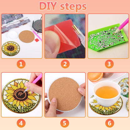 8 Pcs Flower Diamond Art Coasters Kit for Adults, Flowers Diamond Painting Coasters with Holder, 5D Gem Art DIY Crafts Diamond Dots for Gift Life
