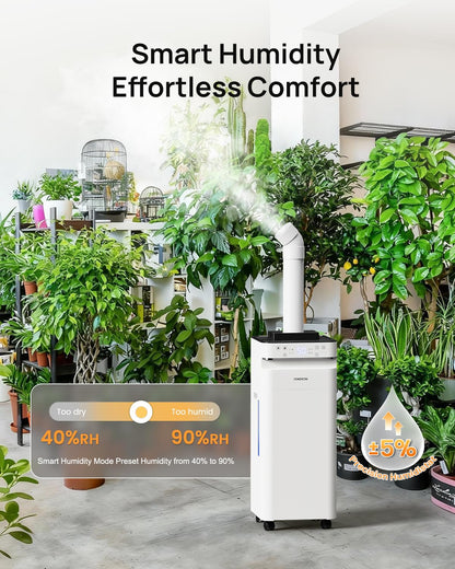 YOKEKON Humidifier Large Room 5.8Gal/22L, 2500 sq.ft. Cool Mist Humidifiers for Home Bedroom with Flame & Night Light, Top Fill Whole House Humidifier with Extension Tube, Plants, Kids, Adults, White