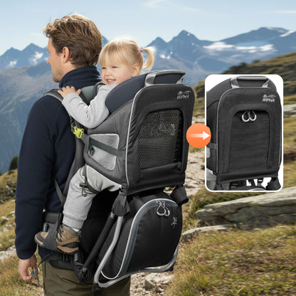 WIPHA Hiking Backpack Carrier for Toddlers, Adjustable Child Carrier with Sunshade, Lightweight Hiking Carrier for Toddlers (Black)