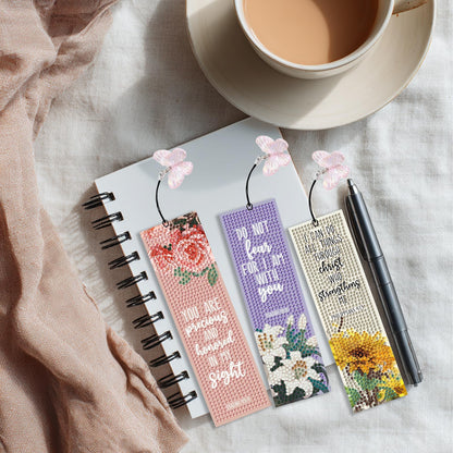 4 PCS Bible Diamond Painting Bookmarks, Flowers Diamond Art Bookmarks for Adults with Pendant, 5d Gem Art, Acrylic Bookmark Easy DIY Crafts for Books Decor Gift
