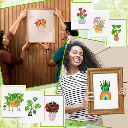 Xuhal 30 Pcs Mini Diamond Art Kits for Adults, Small Diamond Painting Kits, Green Plant & Floral Potted Mini Diamonds Painting Kit 5d DIY Rhinestones Crafts with Cardboard for Beginner Gifts