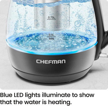 Chefman Electric Kettle with Tea Infuser, Compact 1L (4 Cups), 1500W, Removable Lid for Easy Cleaning, Boil-Dry Protection, Stainless Steel Filter, BPA Free, Auto Shut Off, Small Electric Tea Kettle
