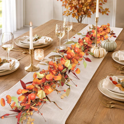 Fall Decor, Fall Garland, 6FT Autumn Eucalyptus Leaves Pumpkin Harvest Festival Thanksgiving Christmas Hanging Garlands for Home Wedding Mantle Indoor Window Wall Arch Background Decoration