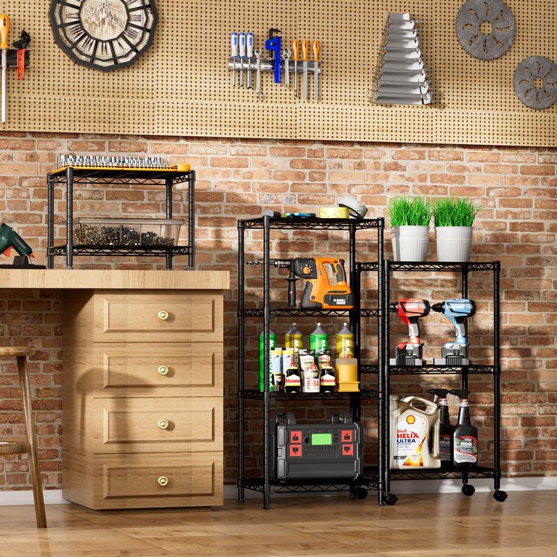 SINGAYE 2 Small Wire Shelves Kitchen Pantry Close Home Organizers and Storage Bathroom Shelf Laundry Room Organization Adjustable Book Metal Garage Shelving Unit