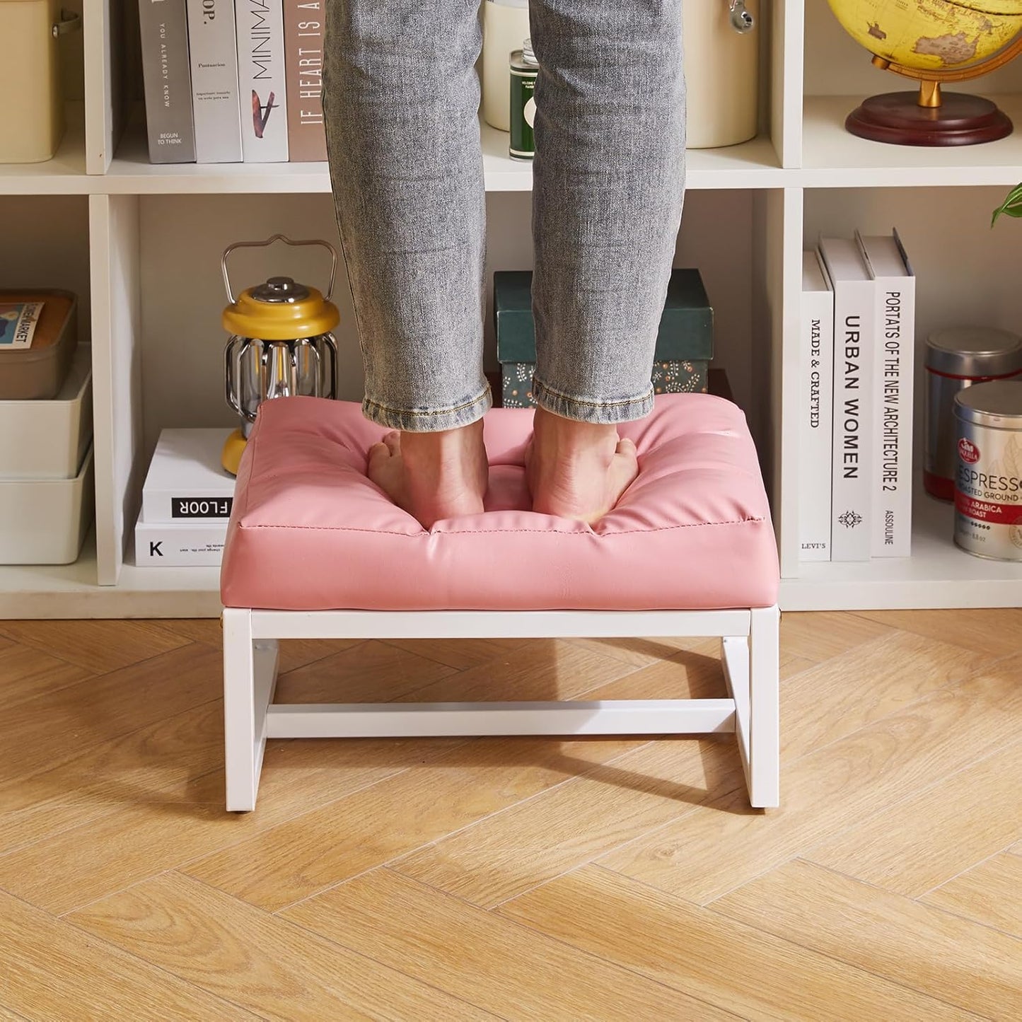 YD-JD139P Aibiju Small Footstool, Rectangle Ottoman with Faux Leather Padded Seat, Change Shoes Bench, Sofa Footrest