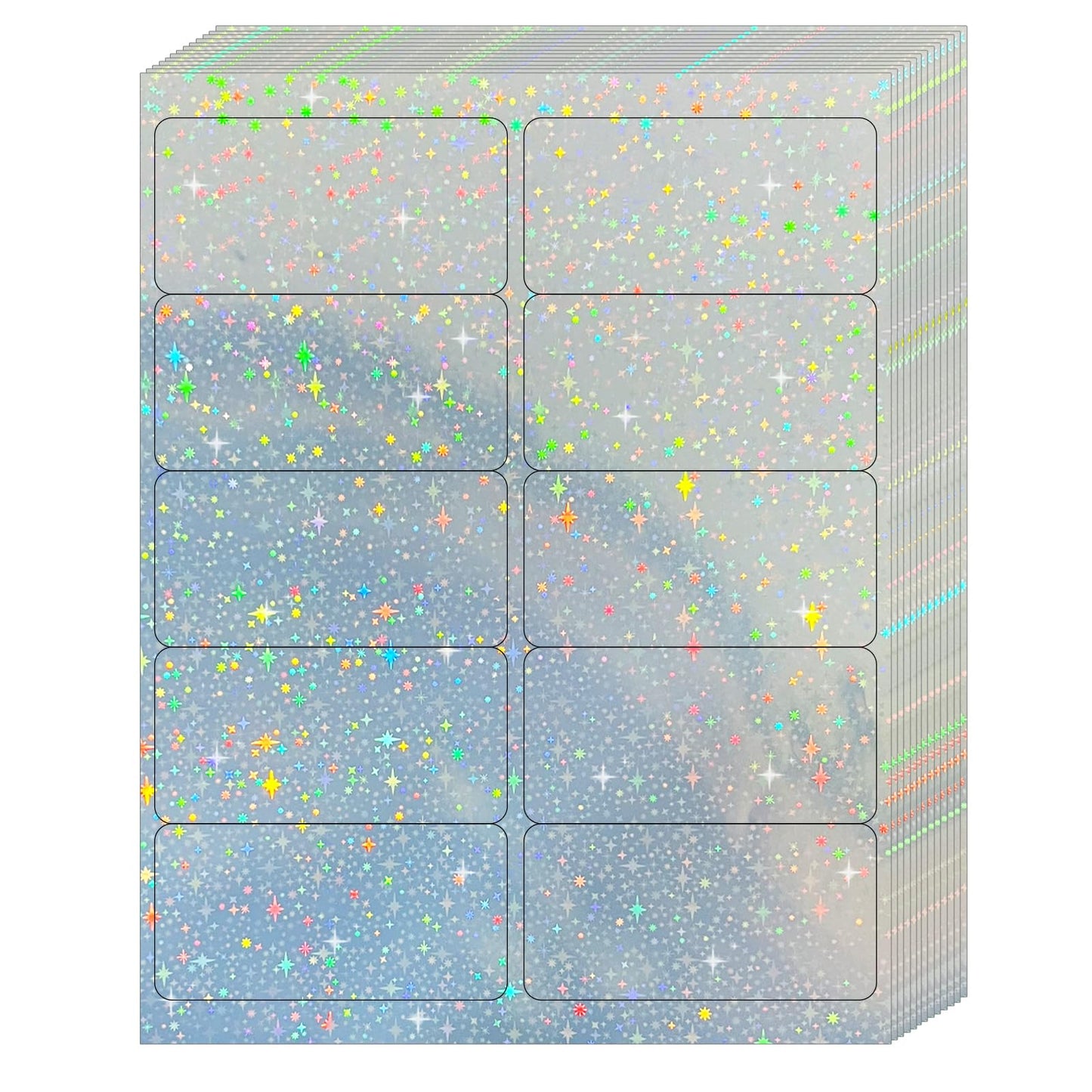 STARLIBOO Shipping Labels Stickers, 2"×4" Printable Holographic Mailing Labels for Laser/Inkjet Printing- Matte, Permanent Adhesive Sticker (Holographic Star)