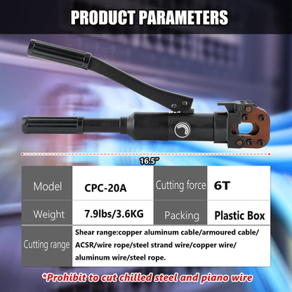 NEWTRY Hydraulic Cable Cutter Hydraulic Rebar Cutter φ25/32” Steel Wire Cutter 60KN Bolt Cutter for Copper Aluminum Cable, Armoured Cable, ACSR, Wire Rope, Steel Strand Wire, Aluminum Wire
