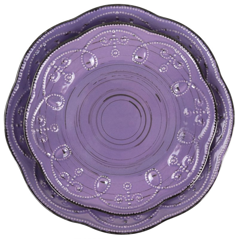 Elama Rustic Birch 16 Piece Stoneware Dinnerware Set in Purple, Purple with Brown Accents, (EL-RUSTICBIRCH)