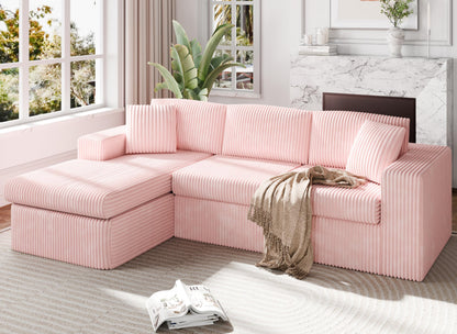 Shintenchi Boneless Couches for Living Room,Modular Sectional Sofa with Deep Seat,Memory Foam Cloud Couch with L Shaped Oversized Chaise,No Assembly Needed Plush Corduroy Sofa,Pink