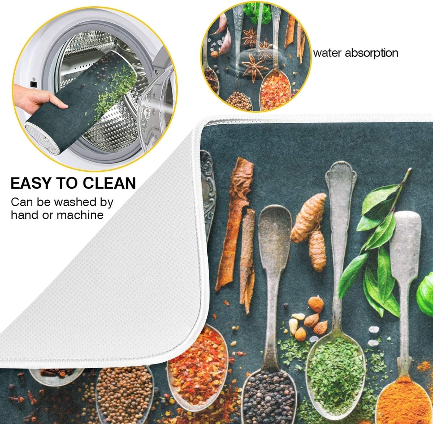 Cooking Herbs Spices Dish Drying Mat for Kitchen, 18 X 24 Inches Dry Dishes Pads Mats, Tableware Protector for