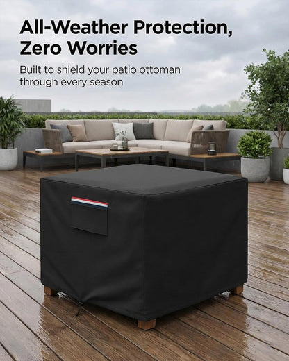 Yagvany 600D 25 25 18 Inch, Square Waterproof Patio Ottoman Cover, Heavy Duty Outdoor Furniture Cover with Windproof