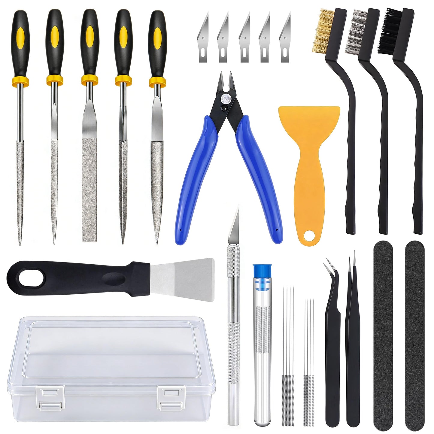 Tinytrees 3D Printer Tool Kit - 30pcs 3D Printing Accessories for FDM & SLA Printers, Nozzle Cleaning Needles, Scrapers, Files, Brushes, Tweezers, Cutter, Carving Knife, Grinding Rods