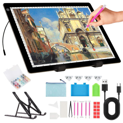 A4 Light Board for Diamond Painting - Tracing Light Box with Stand, Stepless Dimmable 3 Levels Brightness Light Pad, Ultra-Thin LED Light Pad for Weeding Vinyl, Drawing, Diamond Painting