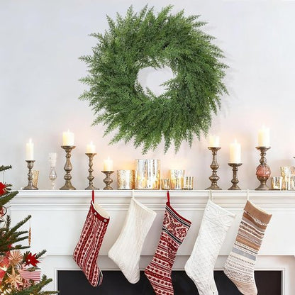 Lush Christmas Wreath - 24-Inch Real Touch Faux Cedar - Perfect for Indoor/Outdoor Holiday Decor