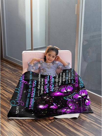 Vajrapani Butterfly Blanket - Gift to Granddaughter from Grandma, Soft Flannel Throw, Lightweight and Warm, 50"x40" for