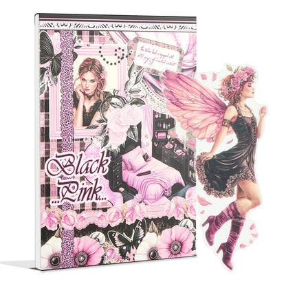 Snycler Black.Pink Theme Sticker Scrapbooking Supplies for Junk Journal, 20 Sheets PET Stickers - Vintage Journaling Stickers, Ephemera Sticker Book Pre Cut, Planner, Junk Journal Supplies