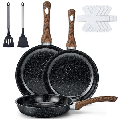 Colourcoco Frying Pans Skillet - 9 Pieces Nonstick Frying Pan Set Includes 3 Sizes (8"/ 10"/ 12"), PFOA Free, Induction & Oven Safe, Easy to Clean for Home Daily Cooking