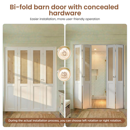 SMARTSTANDARD Rattan Bifold Closet Door for 72"x80" Opening Interior Slab, Preassembled Panel, MDF& Webbing Surface, Easy to Install with Hardware Kit for Wardrobe Closet Pantry Bedroom White