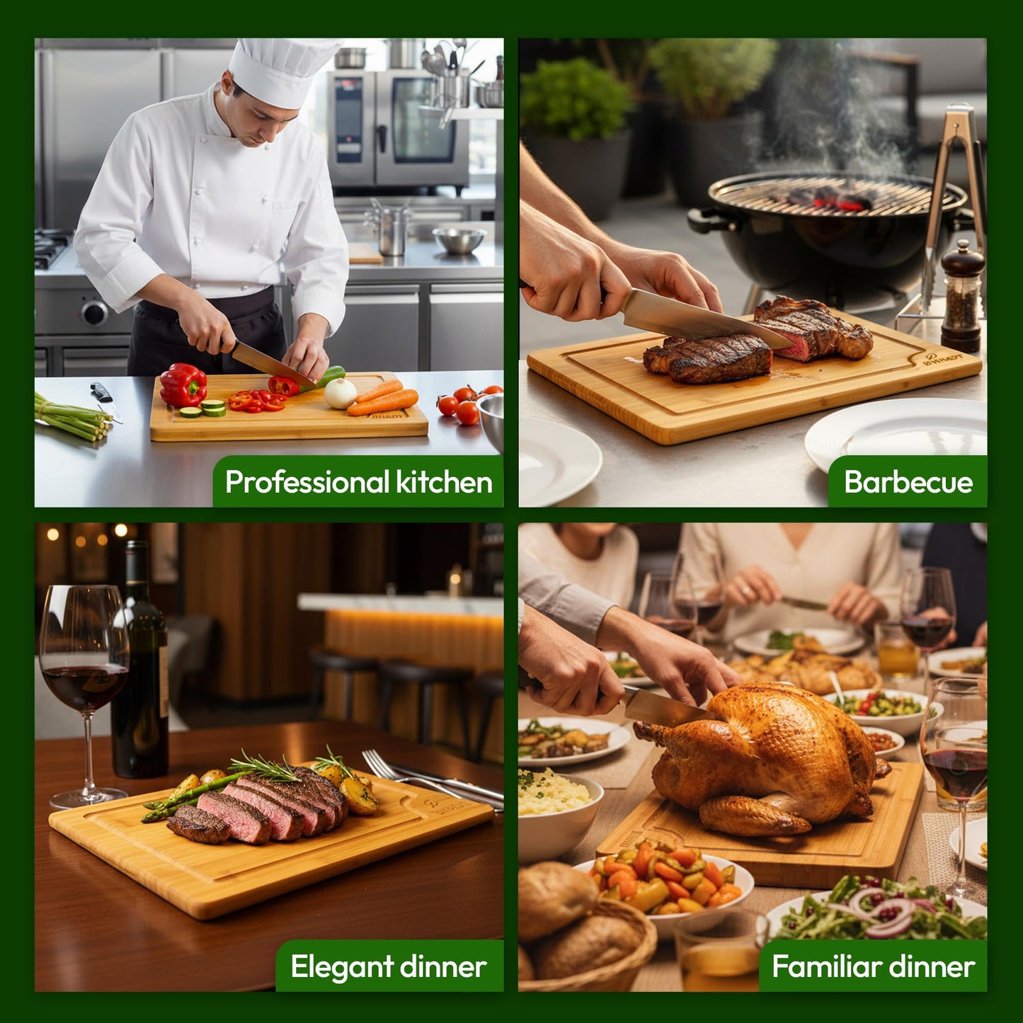 BH&DT Cutting Board Set, Bamboo Cutting Boards for Kitchen with Juice Groove,Multipurpose Board for Food Prep and Serving meat cutting board,cutting,boardgift set,wood board,bamboo cutting board set.
