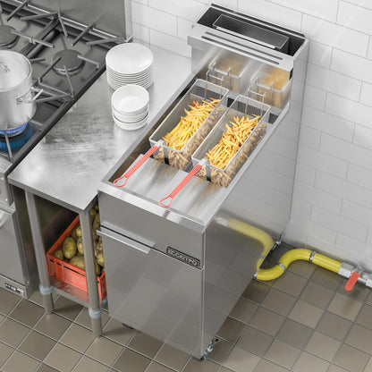 EGGKITPO (ECF4-NG) 50LB 120,000 BTU Natural Gas Fryer and 12L × 2 Commercial Fryer with Timer and Oil Drain Electric Deep Fryer(120v 3500w)