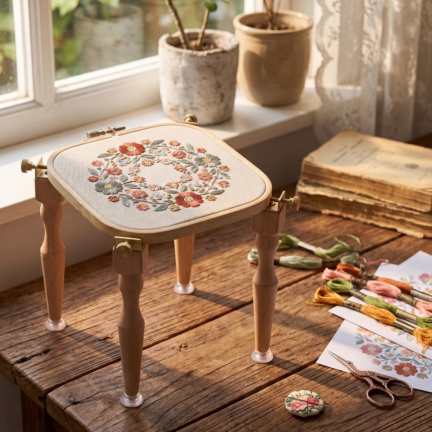 Novabright 3 Pcs Embroidery Hoop Stand Set 5.1" / 6.3" / 7.9" Square Hoops 4 Professional Stands Embroidery Kit for Arts Crafts Sewing Needlework Cross Stitch Supplies