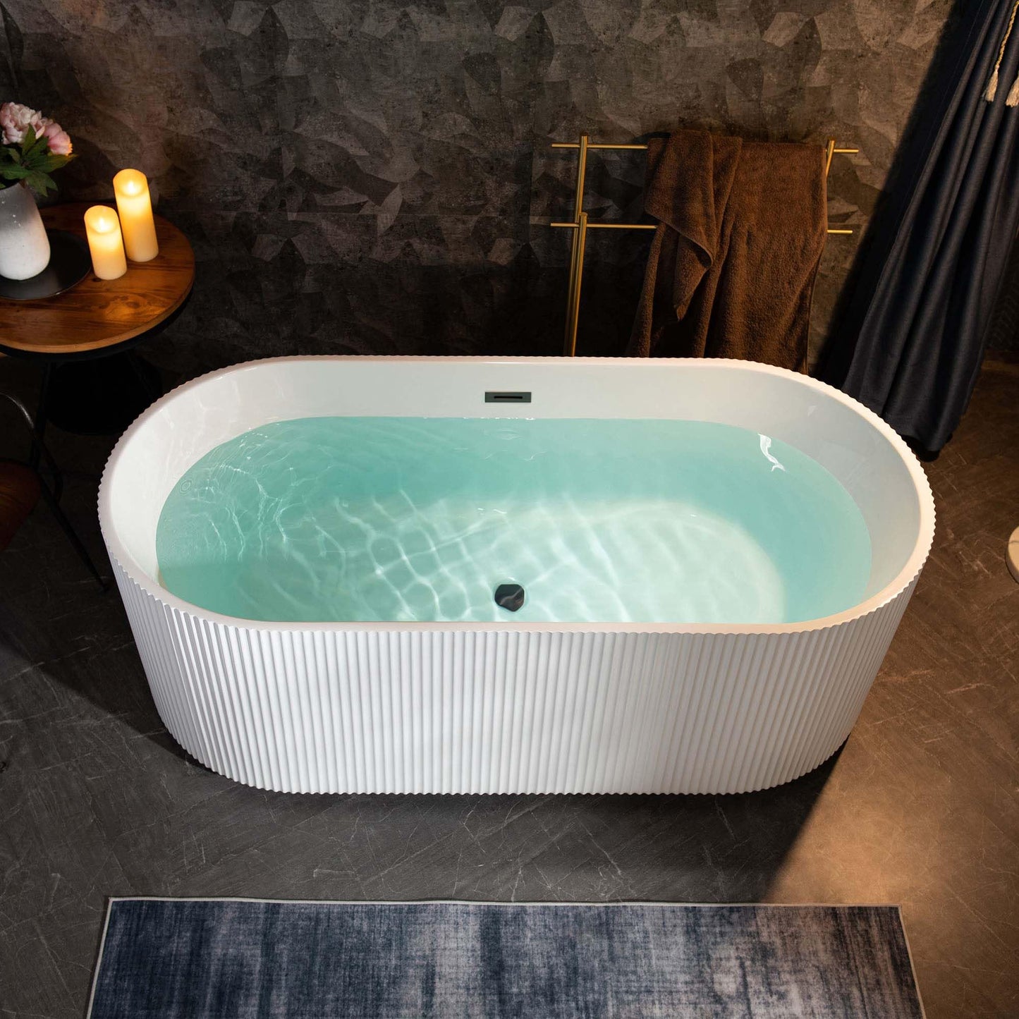 WOODBRIDGE 67" L x 31-1/2" W Freestanding Contemporary Soaking Bathtub with Matte Black Pop-Up Drain Drain and Overflow Option, White, BTA1526/B0026+MB-Drain &O