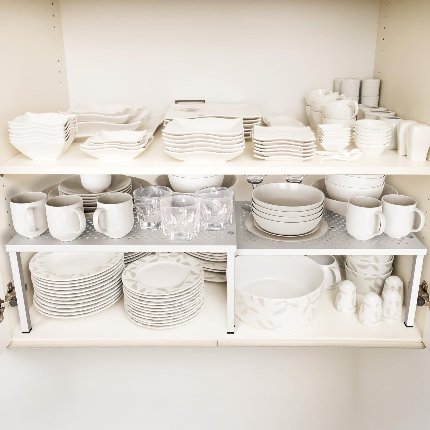 Simple Houseware Expandable Stackable Kitchen Counter Shelf Organizer, White, Metal Top, 11.25"L x 7.9"W x 5.4"H