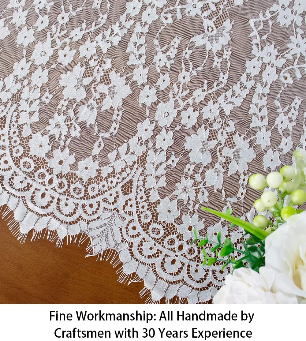 ShinyBeauty 30x120-Inch White Lace Table Runner, Vintage Lace Table Cover, Rustic Floral Embroidered Table Linen