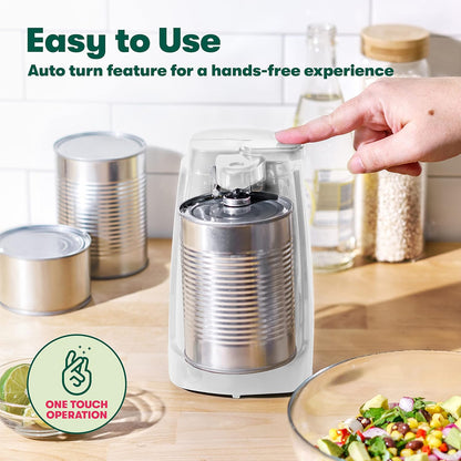 BELLA Electric Can Opener and Knife Sharpener, Multifunctional Jar and Bottle Opener with Stainless Steel Blade, White