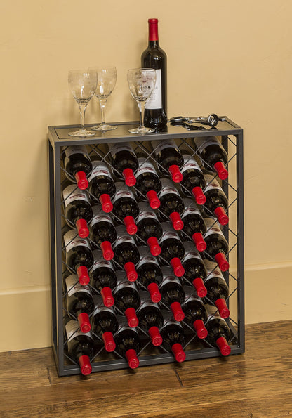 Mango Steam 32 Bottle Wine Rack with Black Glass Top Shelf, Free Standing for Home, Kitchen and Bar