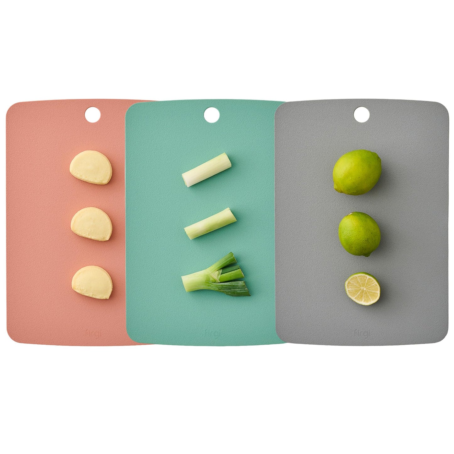 Firgi TPU Small Cutting Board Set of 3 9"x12" - Flexible Cutting Mats for Kitchen Knife Friendly, Cutting Mat Non-Slip Chopping Board Double Sided Scratch Resistant Food Grade Coral Mint Gray