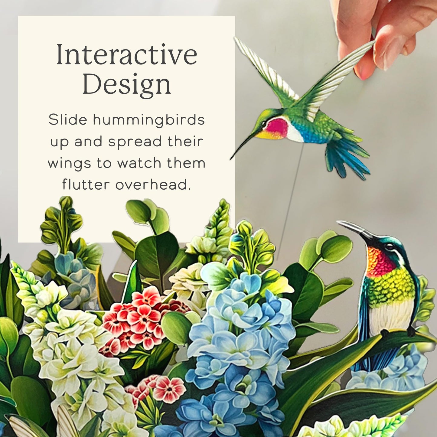Freshcut Paper Pop Up Cards, Hummingbird Oasis, 12 Inch Life Sized Forever Flower Bouquet 3D Popup Greeting Card, Birthday Cards, Thank You Card, Blank Notecard & Envelope