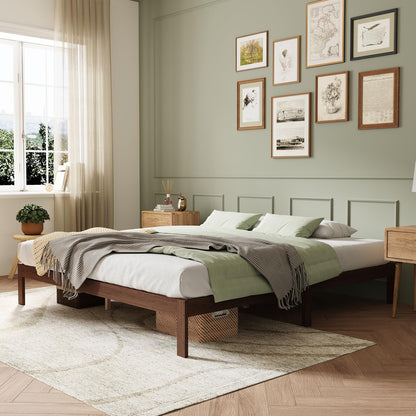 Novilla 12 Inch Wooden King Size Bed Frame, Classic Solid Wood Platform Bed Frame King Size, Sturdy Wood Slat Support, No Box Spring Needed, Easy Assembly, Walnut