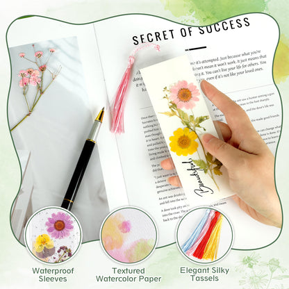 DIY Bookmark Making Kit – 30 Sets with Blank Watercolor Bookmarks, Pressed Flowers, Butterfly Stickers, Tassels, Sleeves & Tweezer – Fun Craft Kit for Painting, Unique Gifts, Book Lovers