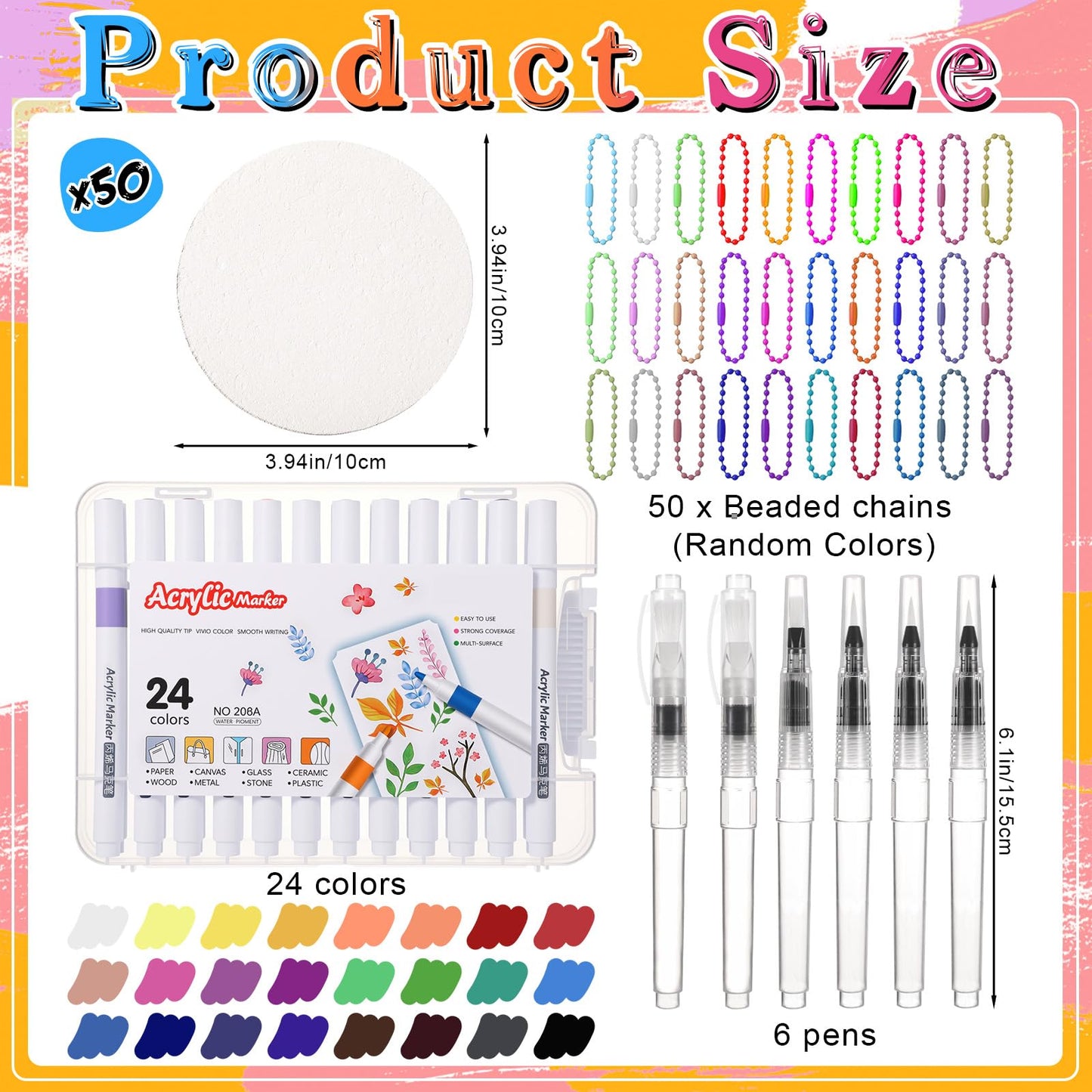 AmazingSpark 130 Pcs Magic 3D Foam Texture Painting Kit, 50 Foam Texture Paper, 24 Colors Paint Markers 6 Water Brush 50 Beaded Chain, Drawing Sponge Puffy Paint Sheet for DIY Craft Party Supplies