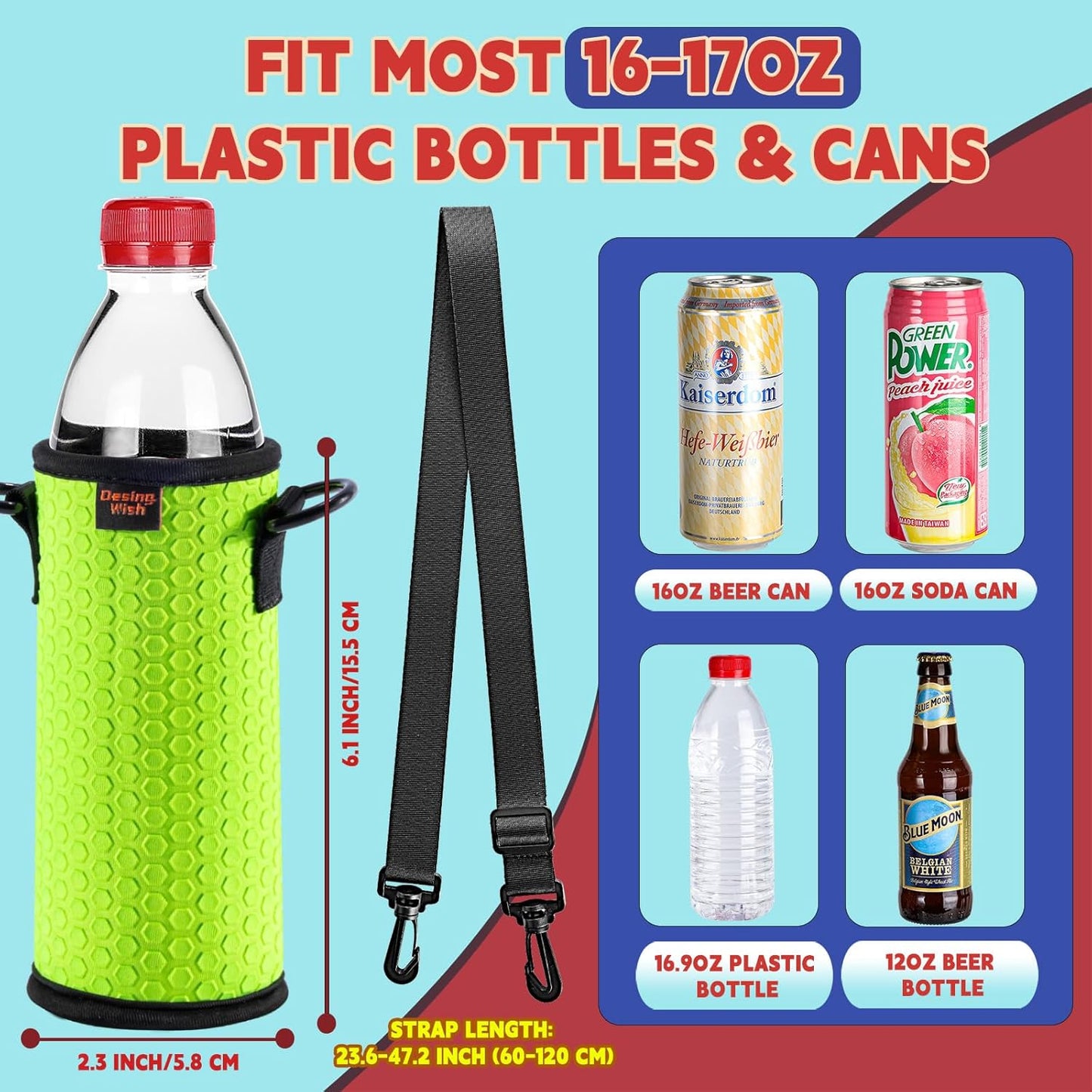 16.9 oz 16 17 18 oz 4 Desing Wish Portable Plastic Bottles Insulators Sleeves Beverage Bottle/Can Sleeves Holder