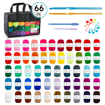 Inscraft 52 Acrylic Yarn Skeins, 1820 Yards 52 Colors, 2 Crochet Hooks, 2 Weaving Needles, 10 Stitch Markers, 1 Bag, for Crocheting & Knitting, Gift Beginners and Adults