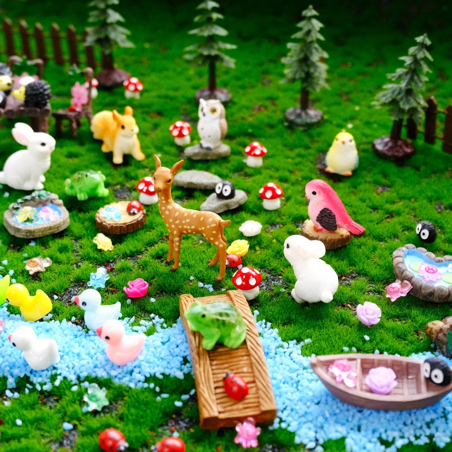 DEERSJUMP 111 Pcs Mini Garden Accessories Decorations Outdoor Kit Resin Mini Figurines Owl Bunny Squirrel and More for Miniature Garden, Yard, DIY Village Decoration
