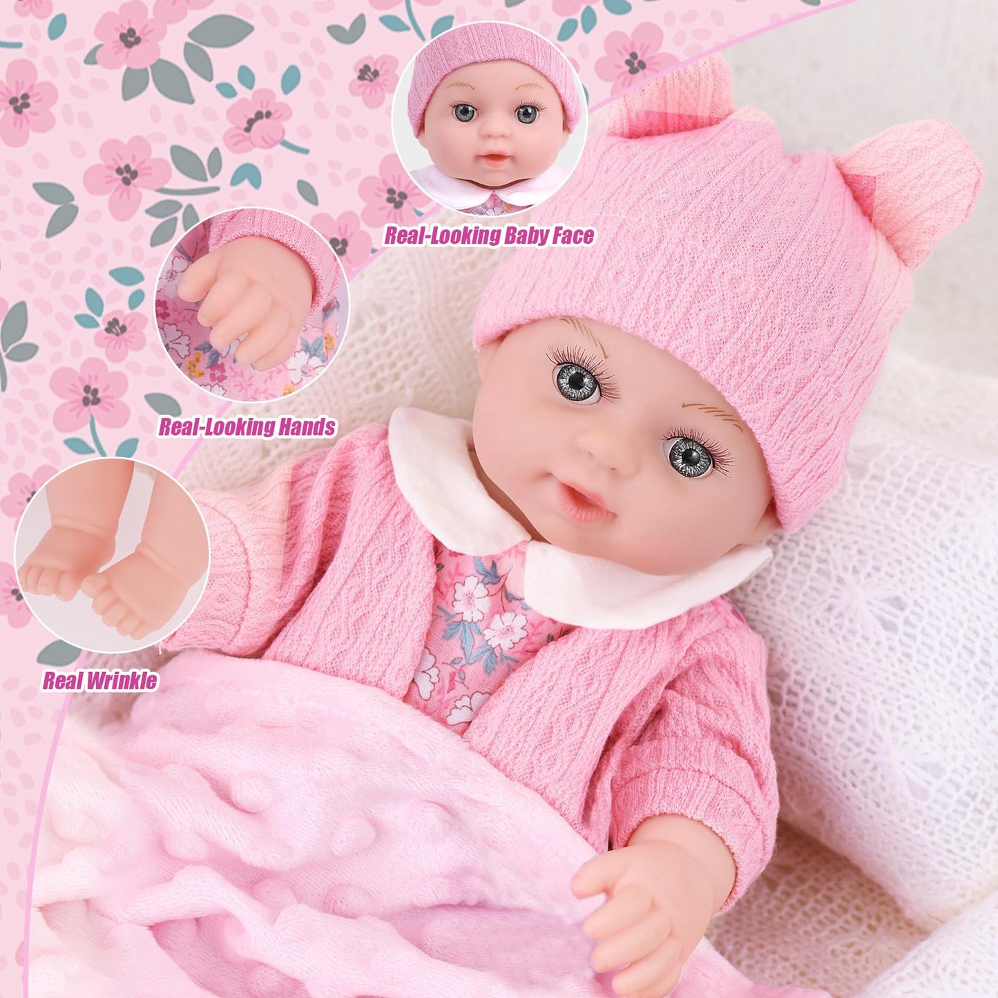 DOTVOSY 12" Baby Doll Set with Clothes and Baby Carrier for Dolls Reborn Baby Doll Accessories Include Feeding Bottles Nipple Toy Stuffs for Kids Age 3+