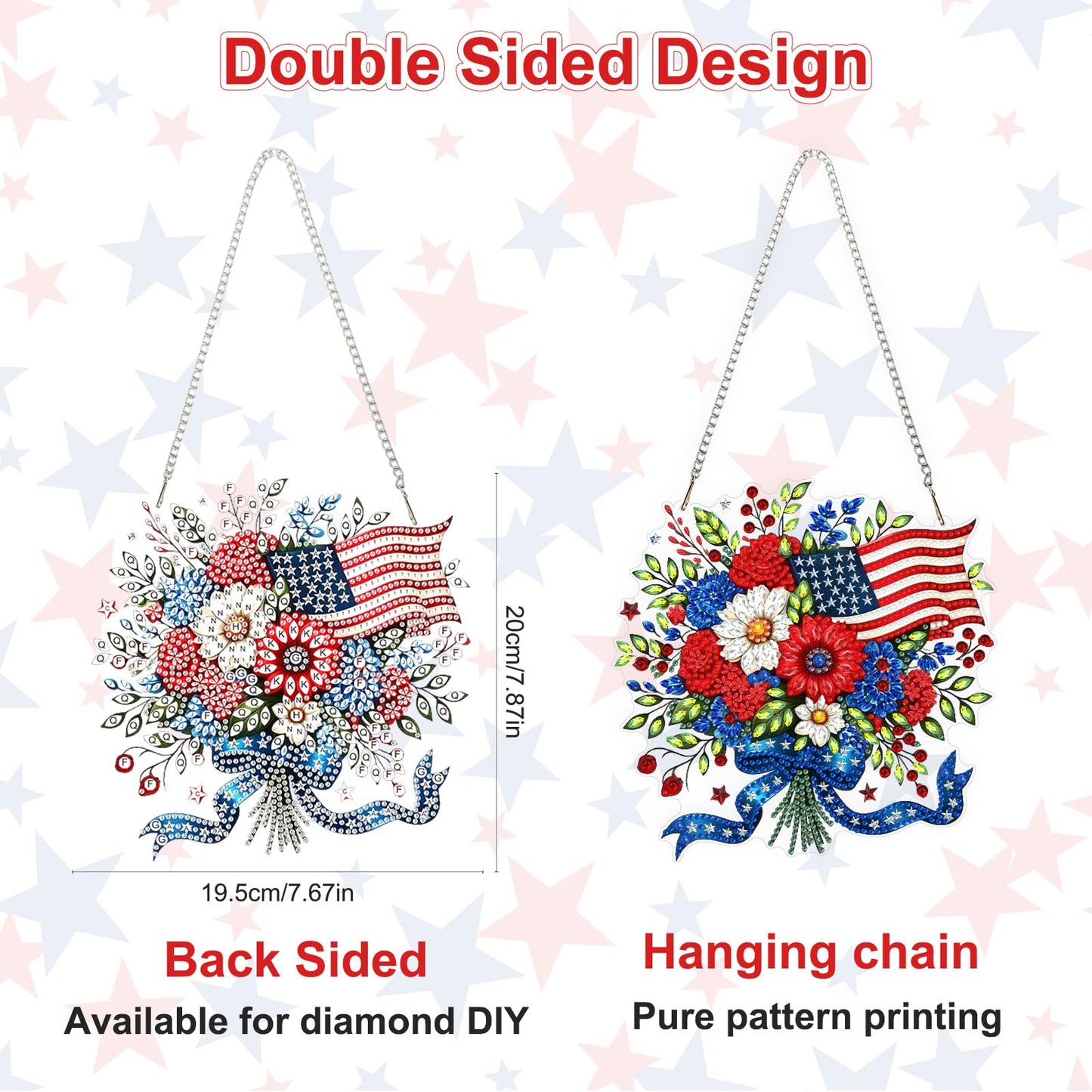 Flowers Diamond Art Hanging Kits for Adults, American Flag Diamond Painting Window Pendant Kits, DIY Acrylic Special Shaped Crystal Gem Art Painting Ornament for Home Garden Wall Hanging Decor