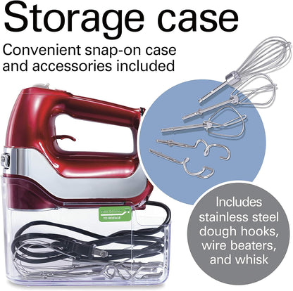 Hamilton Beach Professional 62653 - 5-Speed Electric Hand Mixer with Storage Case, Red and Chrome