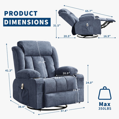 GarveeLife Rocking Recliner Chair for Nursery Glider Recliner with Cup Holder Swivel Rocker with Upholstered Deep Seat Comfy Single Sofa for Living Room Blue
