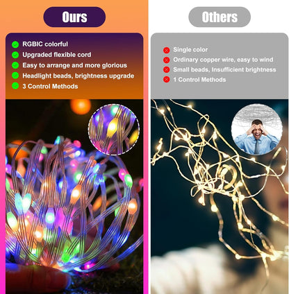16FT/5M 50 IP65 RGB Smart IC String Lights Indoor [APP & Remote Control], LEDs Multicolor Fairy Lights, USB Powered
